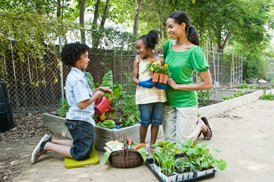 black african american sustainable eco family in the garden